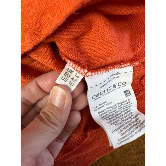 Celtic and Co Organic Cotton and Linen Orange 3/4 sleeve top size US 10 - Picture 3 of 8